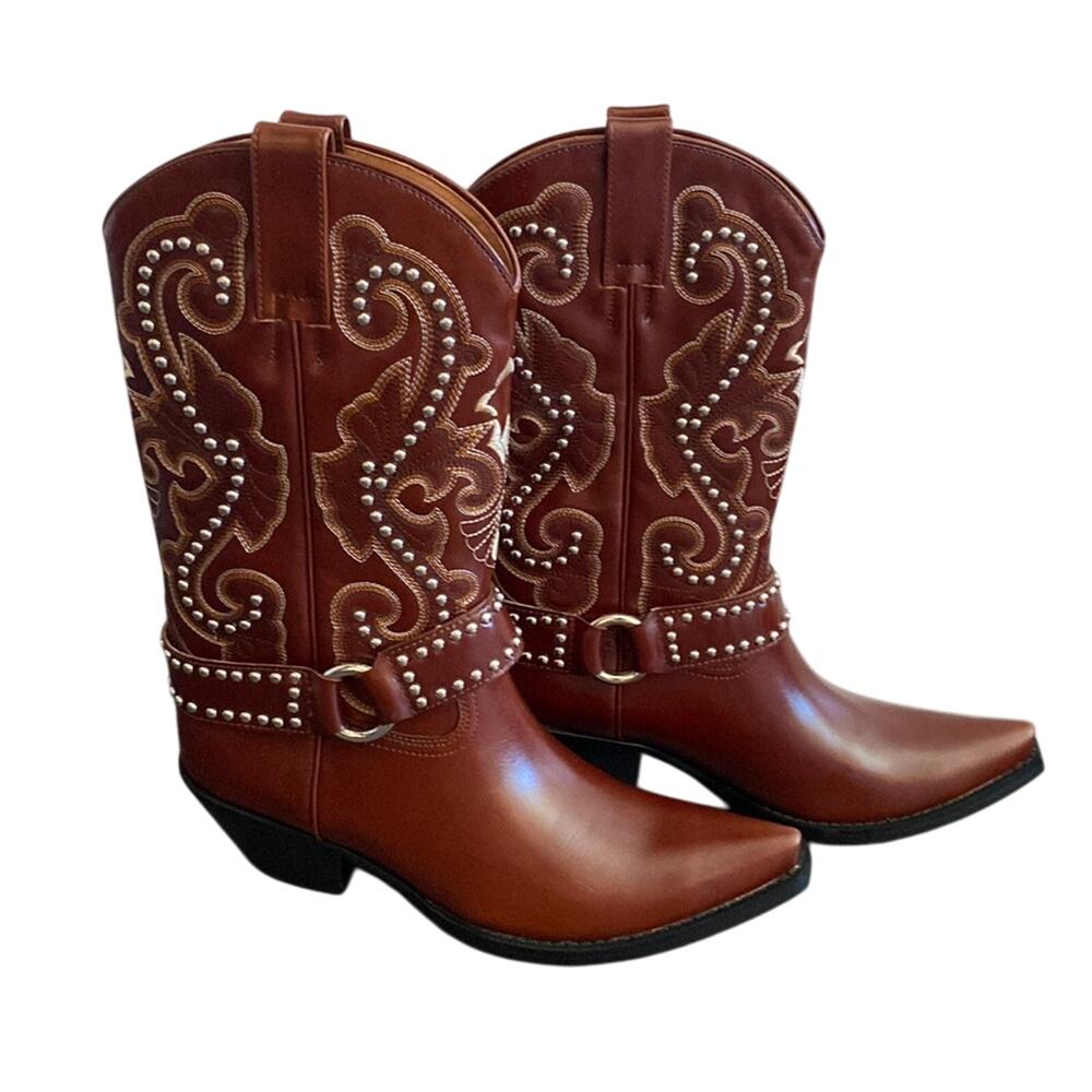 Jeffrey Campbell The Kid Brown Studded Western Boots Size 8 NEW